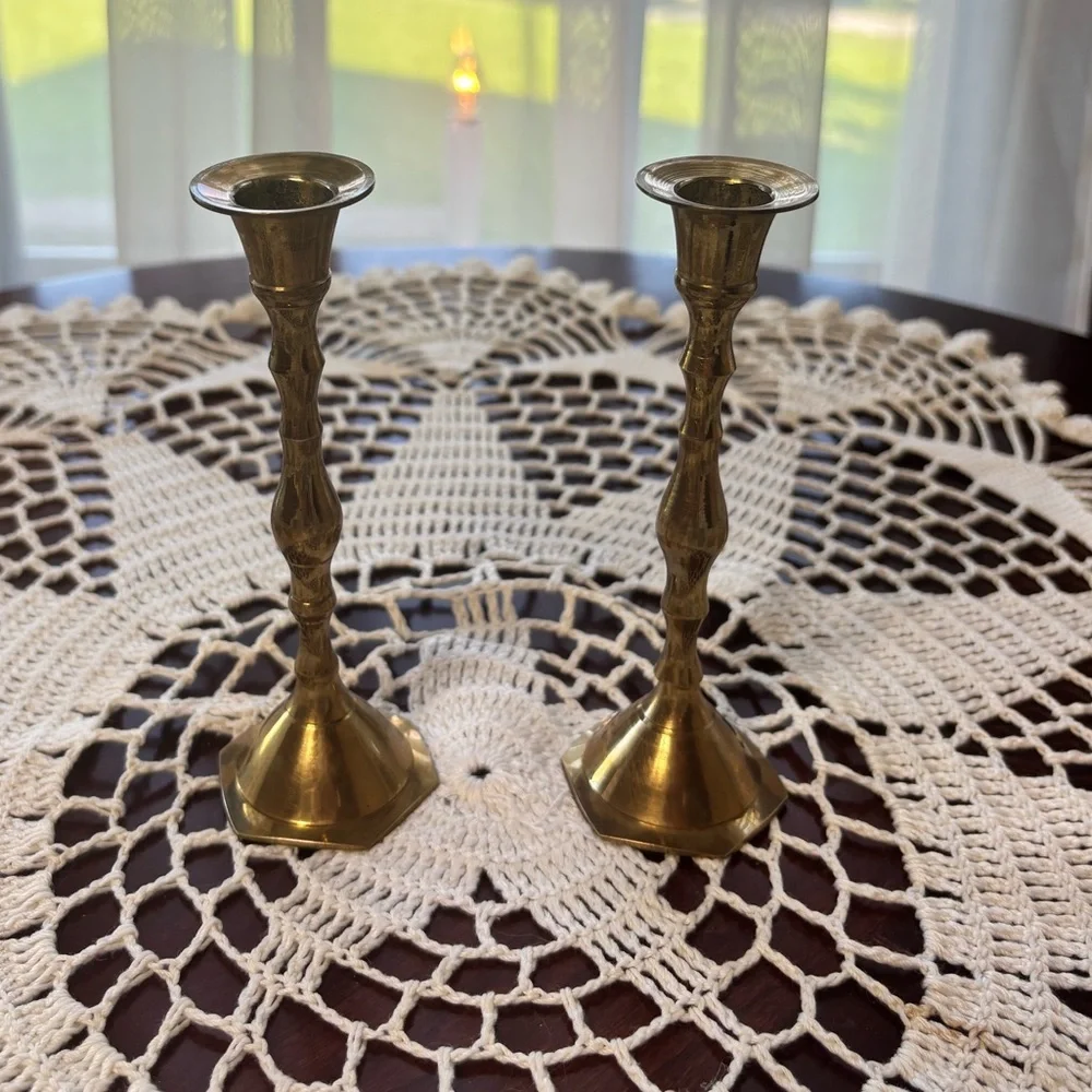 Brass Candle Holders Elegant Gold Vintage MCM Antique Boho Cottage Home Decor